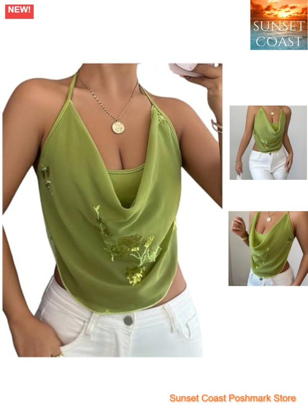 Sequin Halter Crop Top Backless Sheer Mesh Festival Rave Going Out